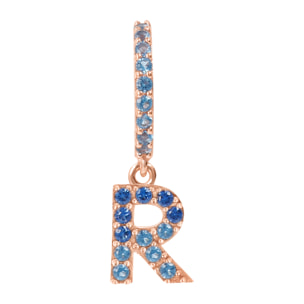 Orecchino Pendente con Lettera R in Pavé di Cubic Zirconia Blu