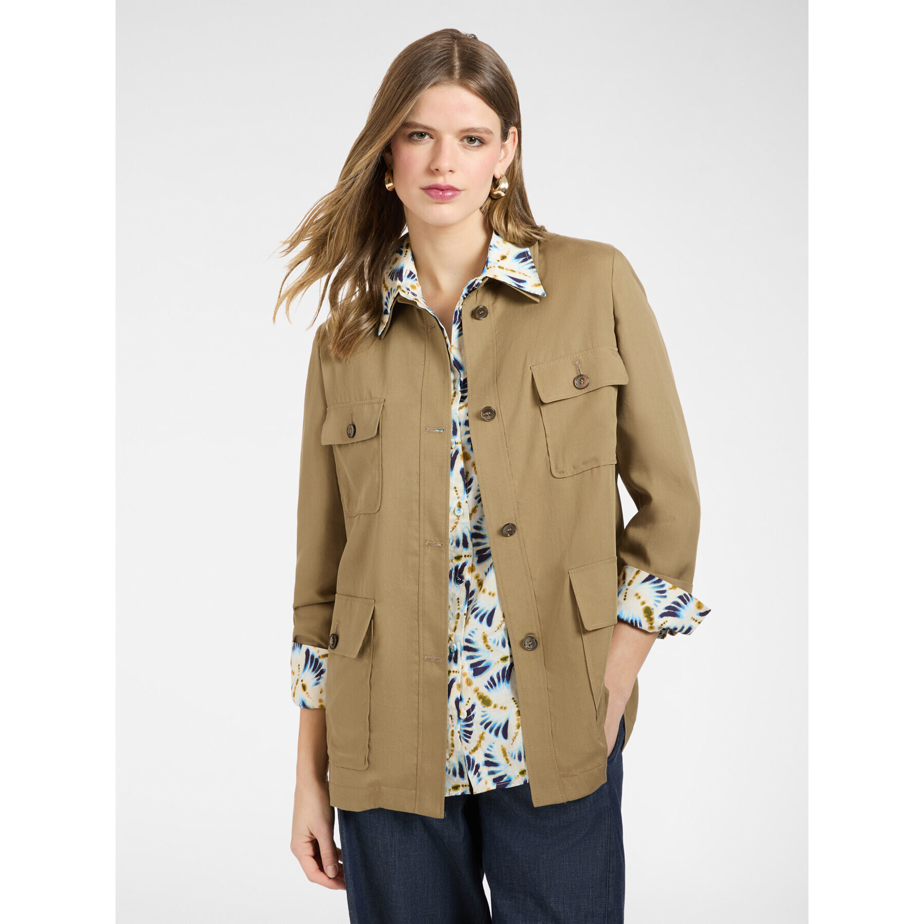 Elena Mirò - Sahariana in tencel con cintura - Marrone