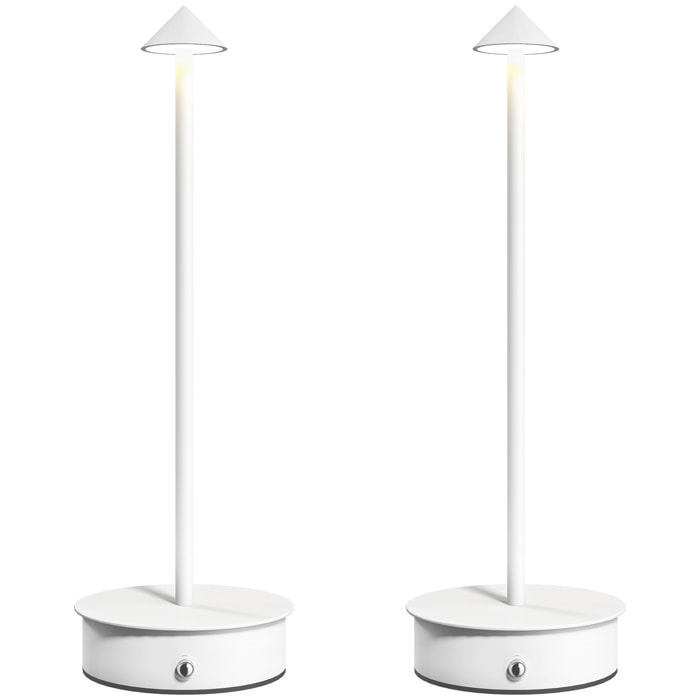 Juego de 2 Lámparas de Mesa Recargables por USB, Lámparas de Mesita de Noche Regulables con Control Táctil, 3000K/4500K/6000K, Luz LED Incluida, para Dormitorio, Salón u Oficina, Blanco