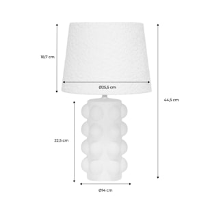Lampe de table intérieur céramique moucheté blanc et noir. abat-jour en bouclette H 45cm - Mia