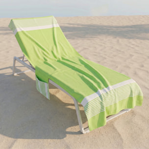 Telo mare lettino con tasche ed elastici in cotone e poliestere, telo spiaggia ultra assorbente con fissaggio stabile, morbido e pratico, ideale per lettini mare piscina e spa, dimensioni generose, lavabile e resistente per uso estivo