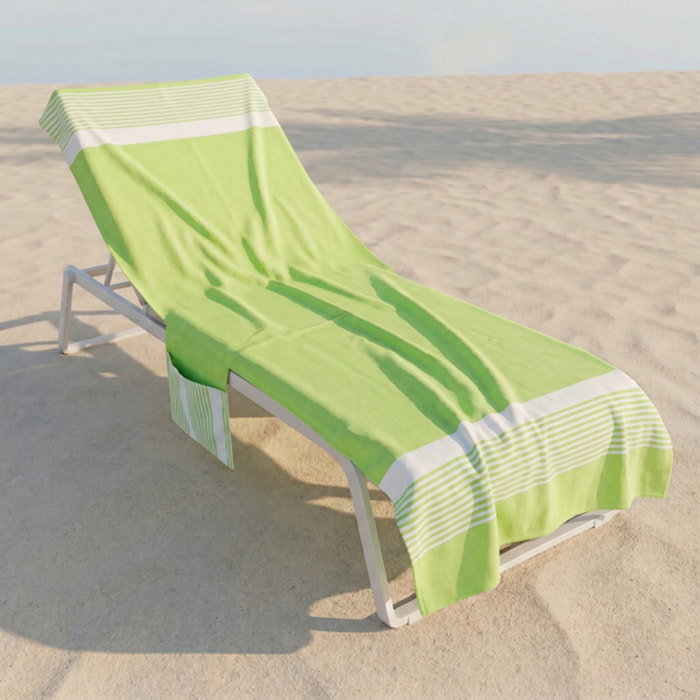 Telo mare lettino con tasche ed elastici in cotone e poliestere, telo spiaggia ultra assorbente con fissaggio stabile, morbido e pratico, ideale per lettini mare piscina e spa, dimensioni generose, lavabile e resistente per uso estivo