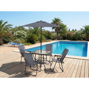 Table et chaises de jardin avec parasol en métal "Convivia" - 4 places - Gris anthracite
