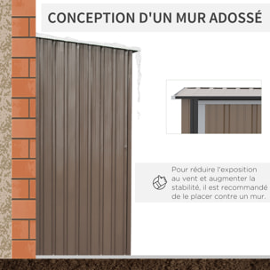 Abri de jardin - remise pour outils - cabanon porte verrouillable - dim. 142L x 84l x 189H cm - tôle d'acier marron blanc