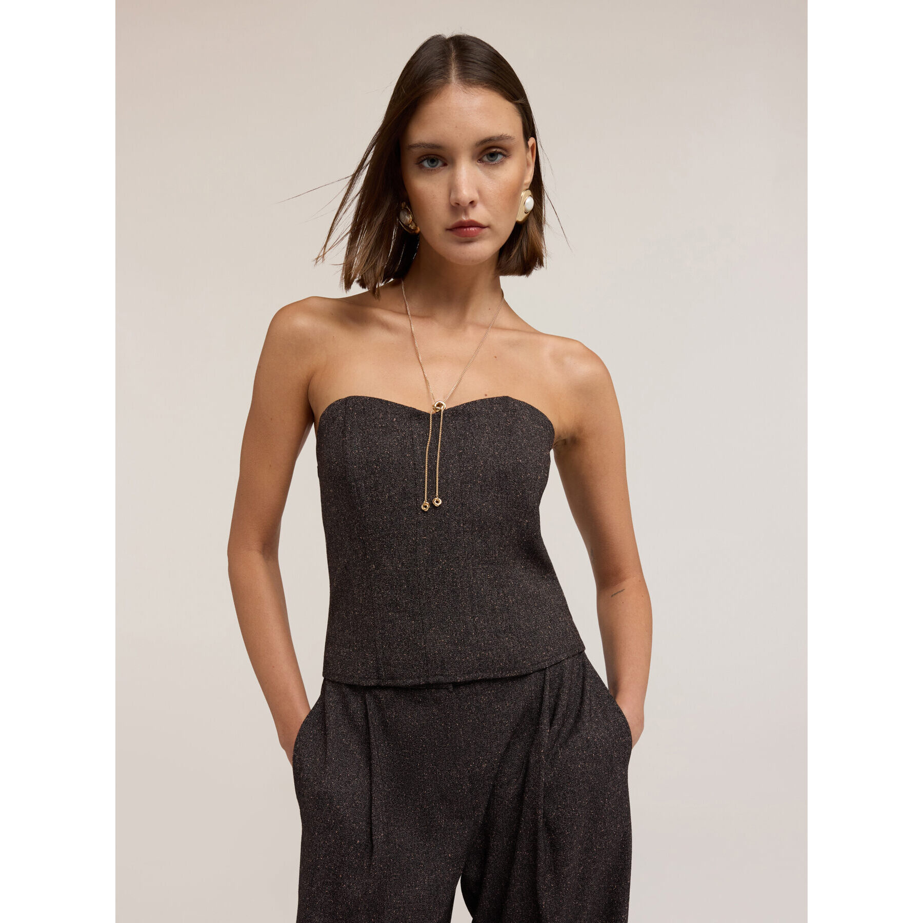 Motivi - Top bustier in poliviscosa tinto filo - Grigio