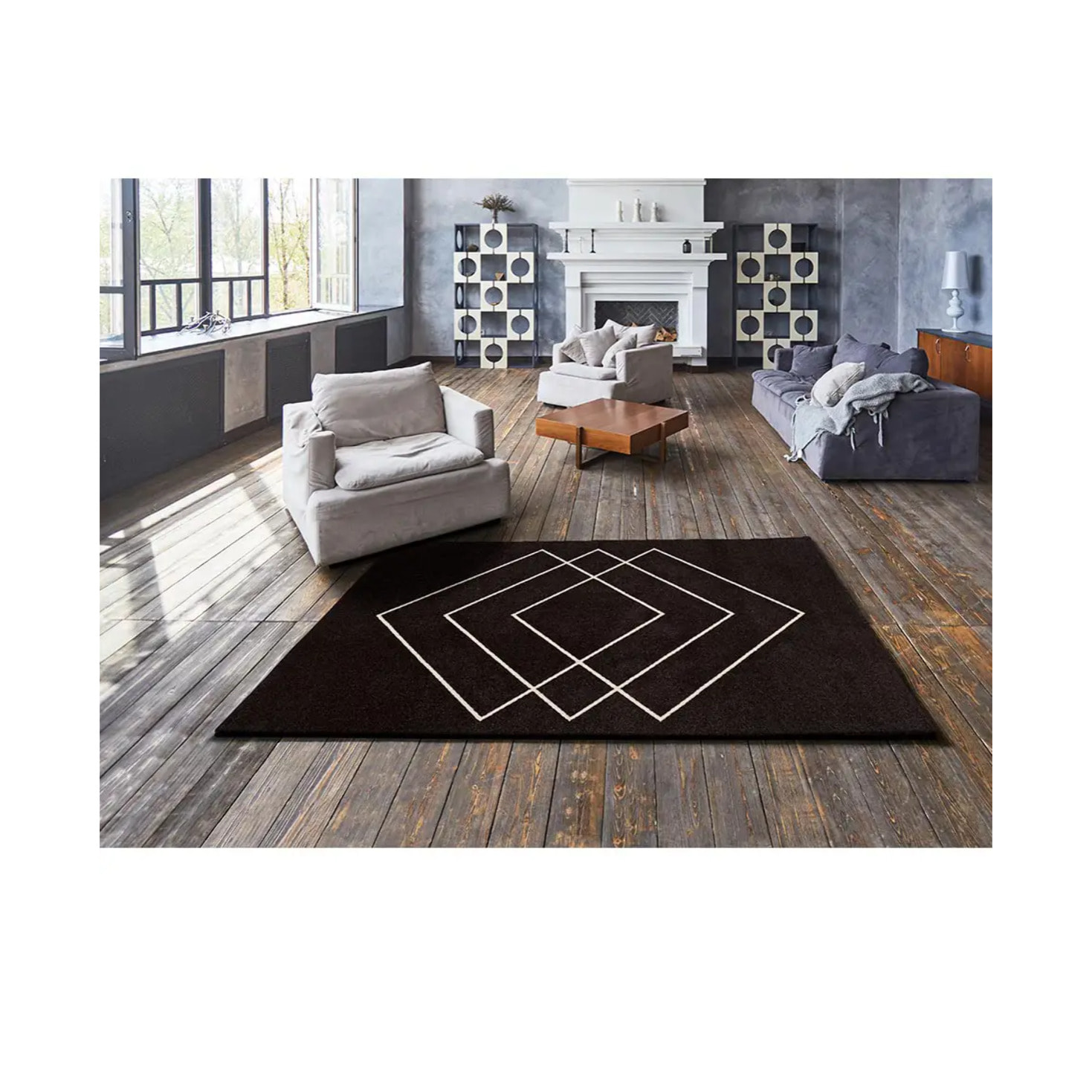 BREDA Alfombra geométrica de pelo corto negro, varias medidas disponibles.