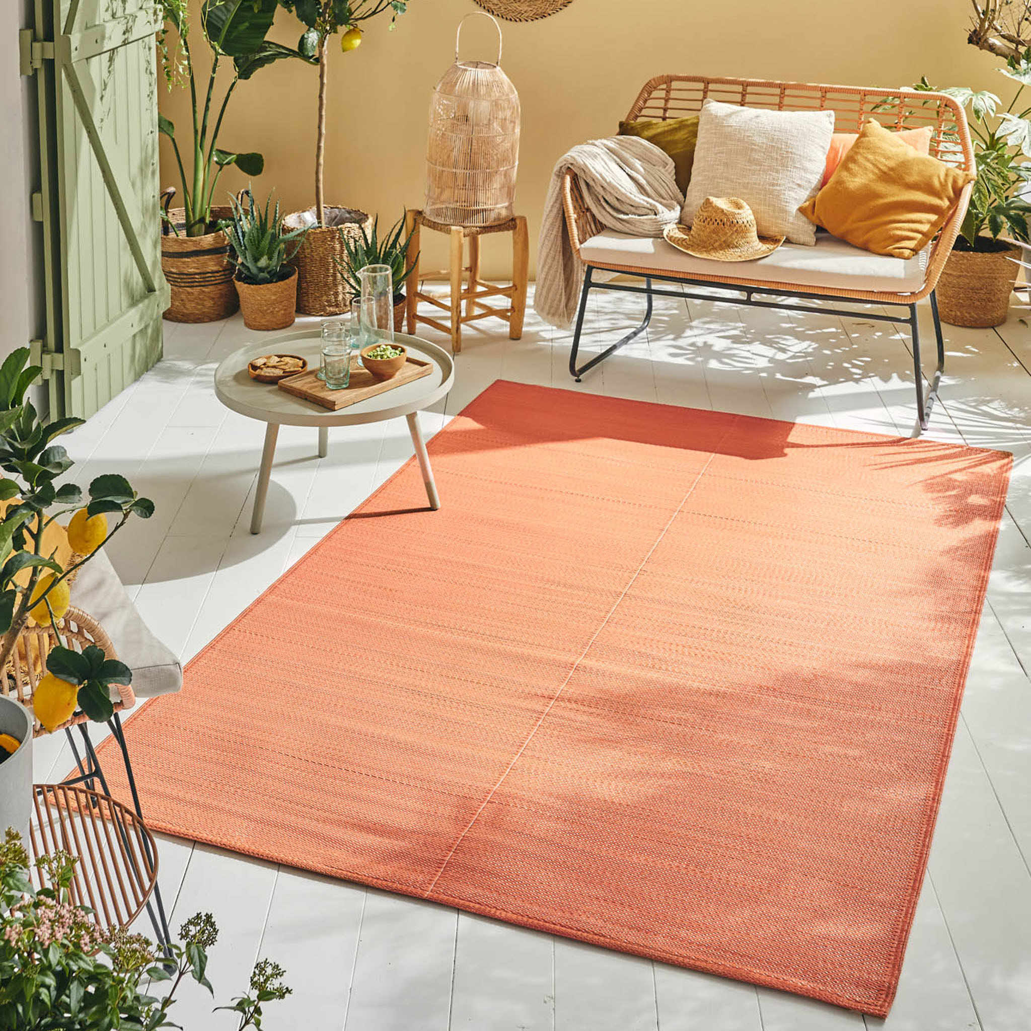 CAPRI - Tapis d'extérieur à motif uni - Corail