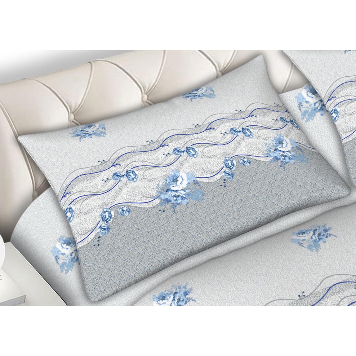 Completo Lenzuola 100% Cotone Flowers Azzurro