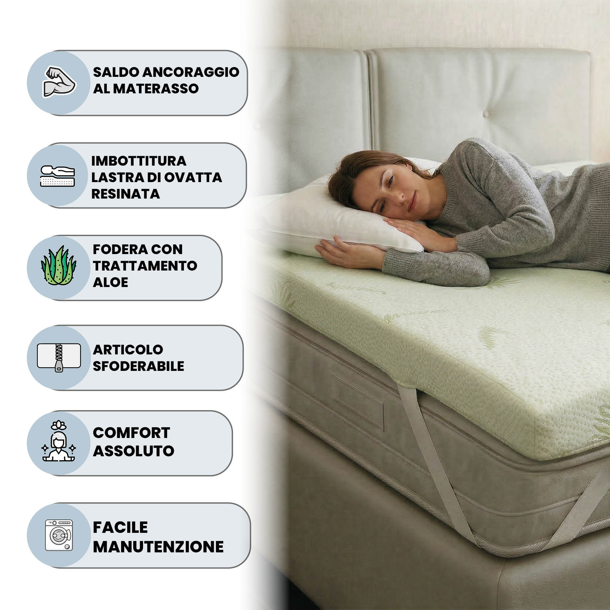 TOPPER VAULT, Microfibra con Fodera ALOE