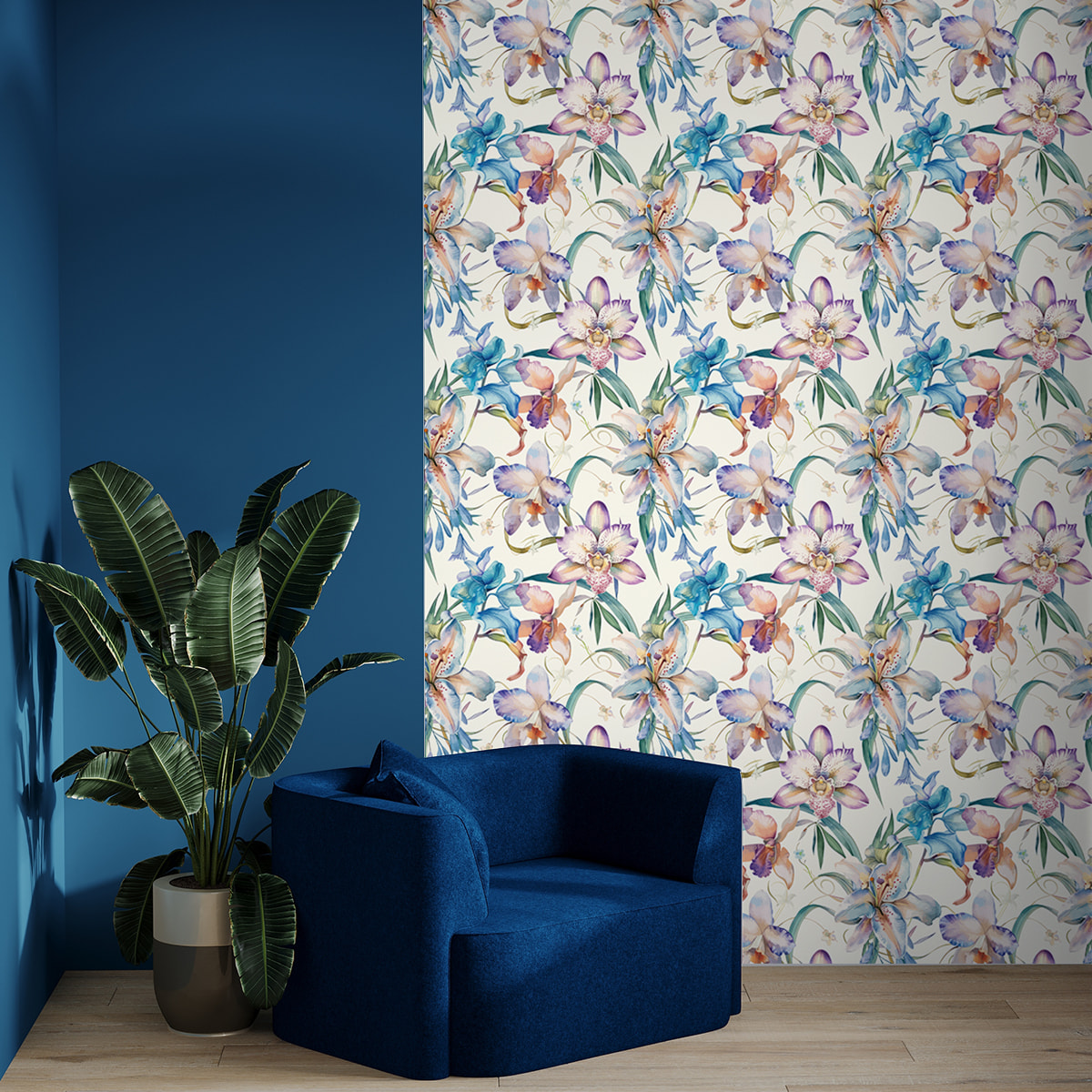 Papier peint intissé pré-encollé - FLEURS ORCHIDÉES MULTICOLORES SAUVAGES - 1 rouleau