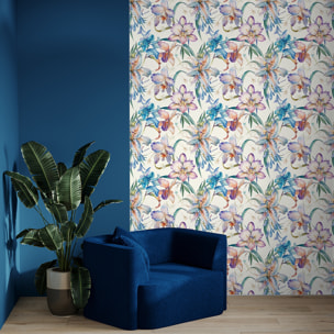 Papier peint intissé pré-encollé - FLEURS ORCHIDÉES MULTICOLORES SAUVAGES - 1 rouleau