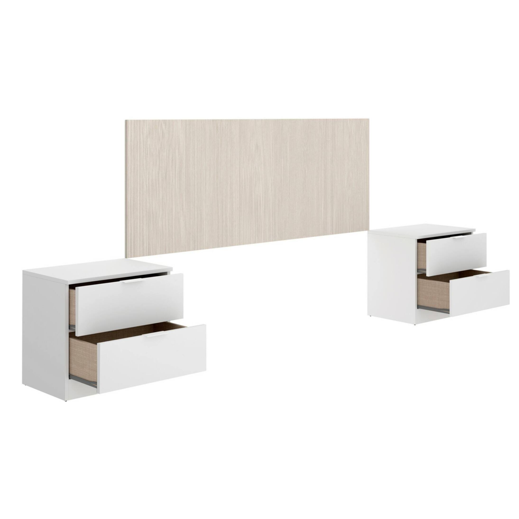 Testiera letto Nona, Spalliera, Testata per camera da letto, Poggiatesta, 259x34 h106 cm, Bianco e Rovere