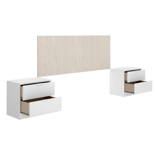 Testiera letto Nona, Spalliera, Testata per camera da letto, Poggiatesta, 259x34 h106 cm, Bianco e Rovere