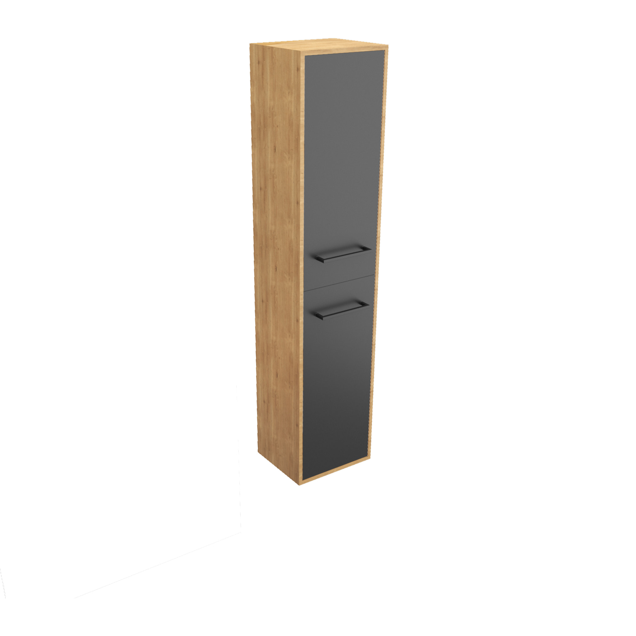 Colonne de salle de bain chene brun 30x35x150 cm avec 2 portes et poignees noir mat - STRUCTURA F083
