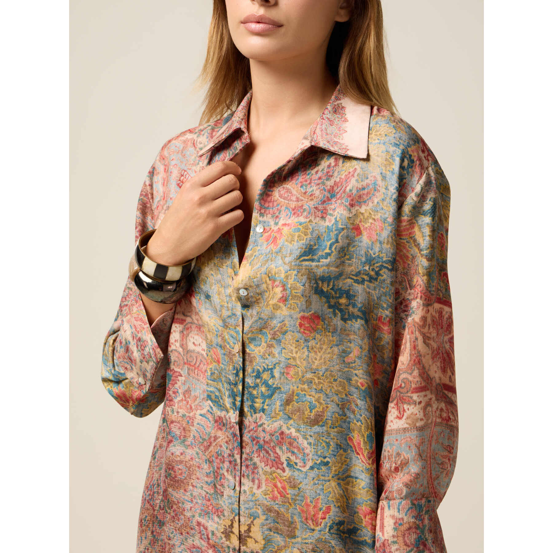 Oltre - Chemisier in raso fantasia - Beige