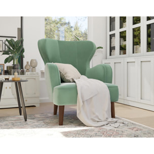 Jaudy - fauteuil - en velours - pieds en bois - Vert