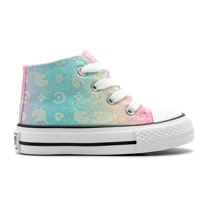 Sneakers alte con dettagli glitterati e accenti multicolore