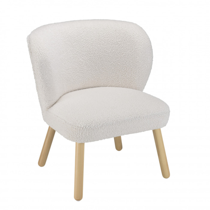 ALBANE - Fauteuil en tissu bouclette blanc pieds en bois