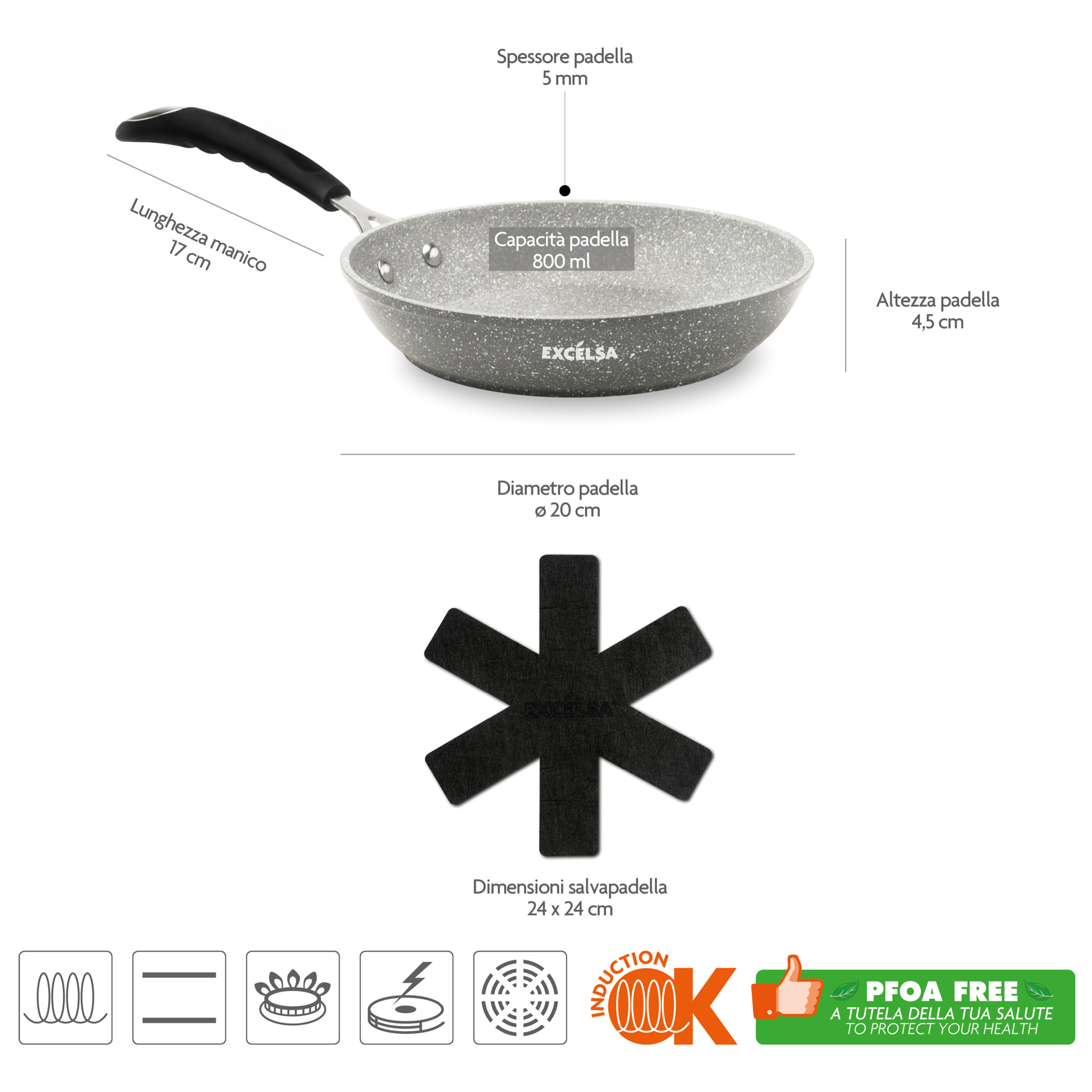 Poêle 20 cm Excelsa – Forn-Ok, Aluminium Gris