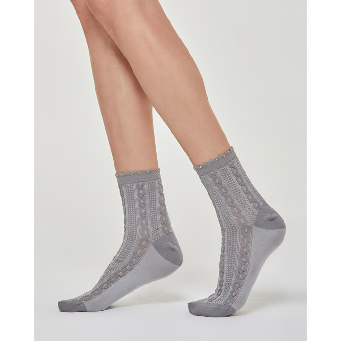 CALZINO COTONE ADELE CON DECORAZIONE TRECCE