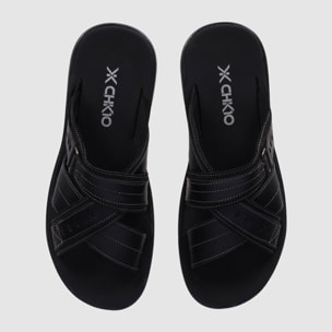 Sandalias de Piel - Negro - Tacón: Bajo