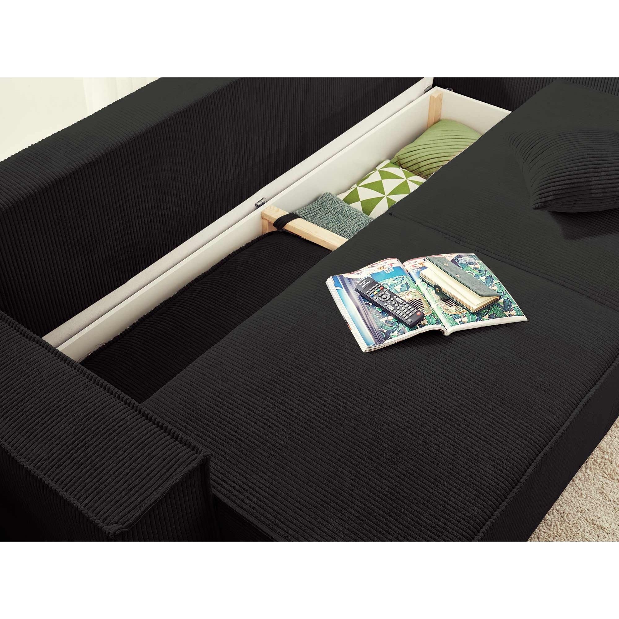 Dellia - canapé 3 places convertible - avec coffre - en velours côtelé - style contemporain - Gris Anthracite