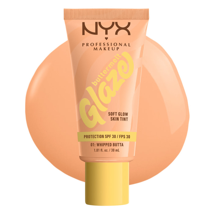 NYX Professional Makeup Buttermelt Glaze Tint, Fond de teint SPF30 jusqu'à 12h de tenue, Whipped Butta
