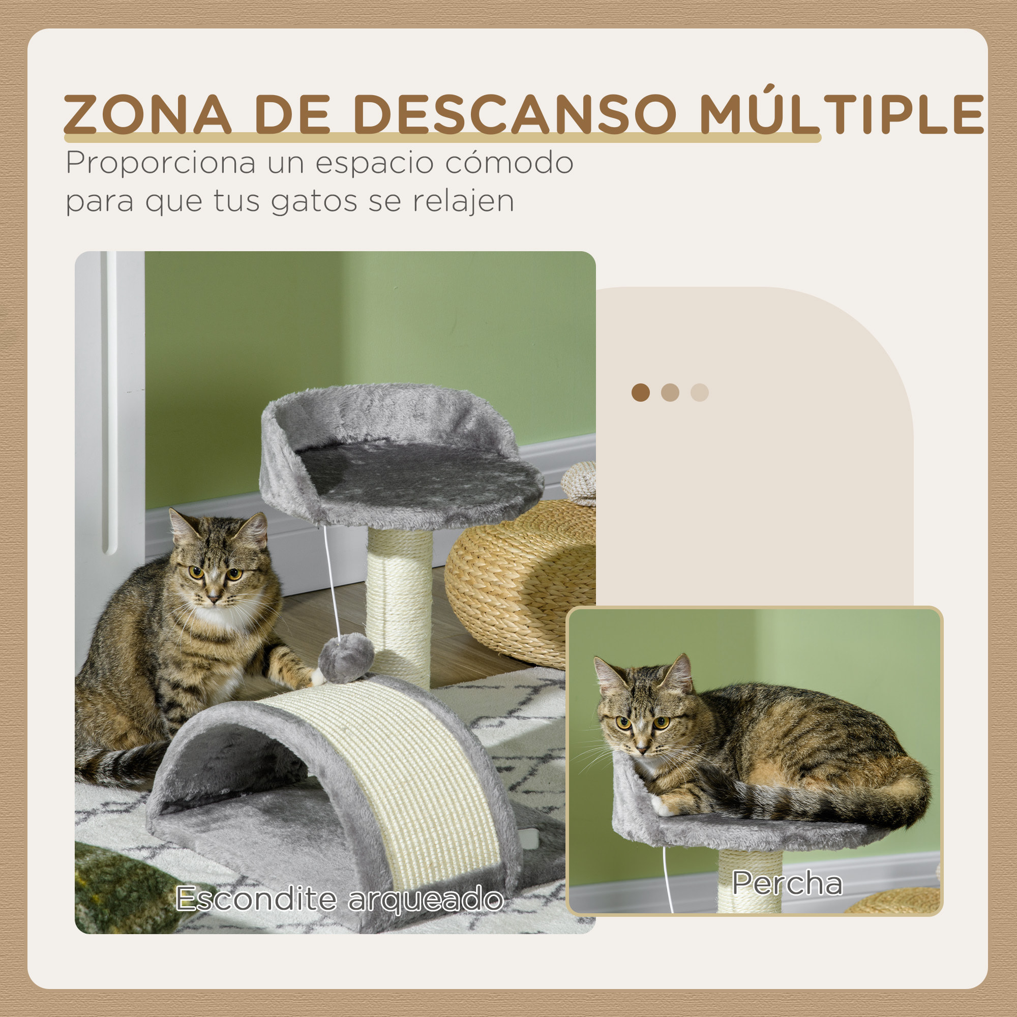 Árbol Rascador para Gatos Pequeños Altura 46 cm de 2 Niveles Árbol para Gatos con Poste Tablero para Rascar Plataformas y Juguete de Bola Colgante 35,5x37x46 cm Gris