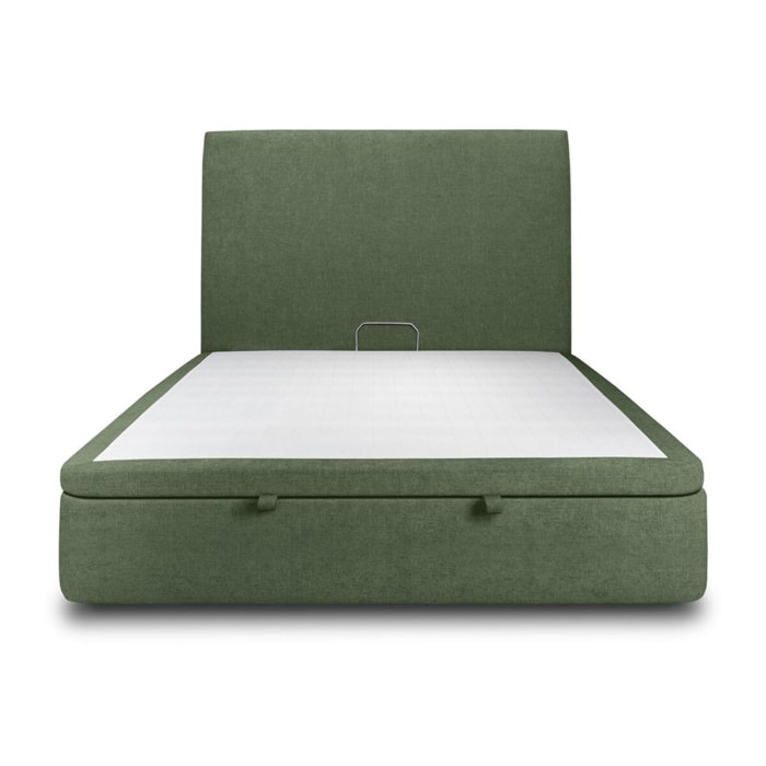 Lit avec sommier et tête de lit lisse - Toile nattée au style contemporain - Adapté à tous les matelas, montage rapide - Design épuré - Hauteur Totale : 39 cm