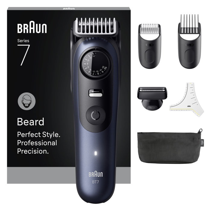 Braun Tondeuse À Barbe Series 7, + 6 Outils De Barbier, 40 Longueurs, Lame ProBlade, BT7520, Bleu