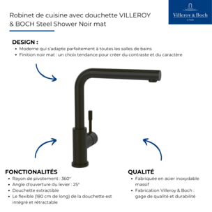 Robinet de cuisine avec douchette VILLEROY & BOCH Steel Shower Noir mat