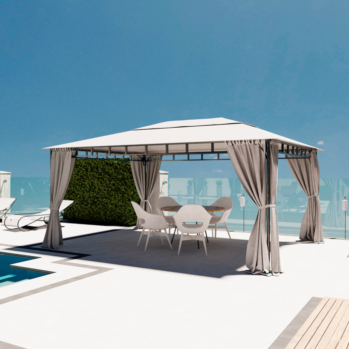 Gazebo Da Giardino 3 x 4 M Con Tende Laterali Richiudibili Struttura In Acciaio Robusto Copertura Impermeabile 180 g/m² Con 4 Teli Laterali Esterno Giardino Piscina Fiere Ombreggiante Privacy Grigio