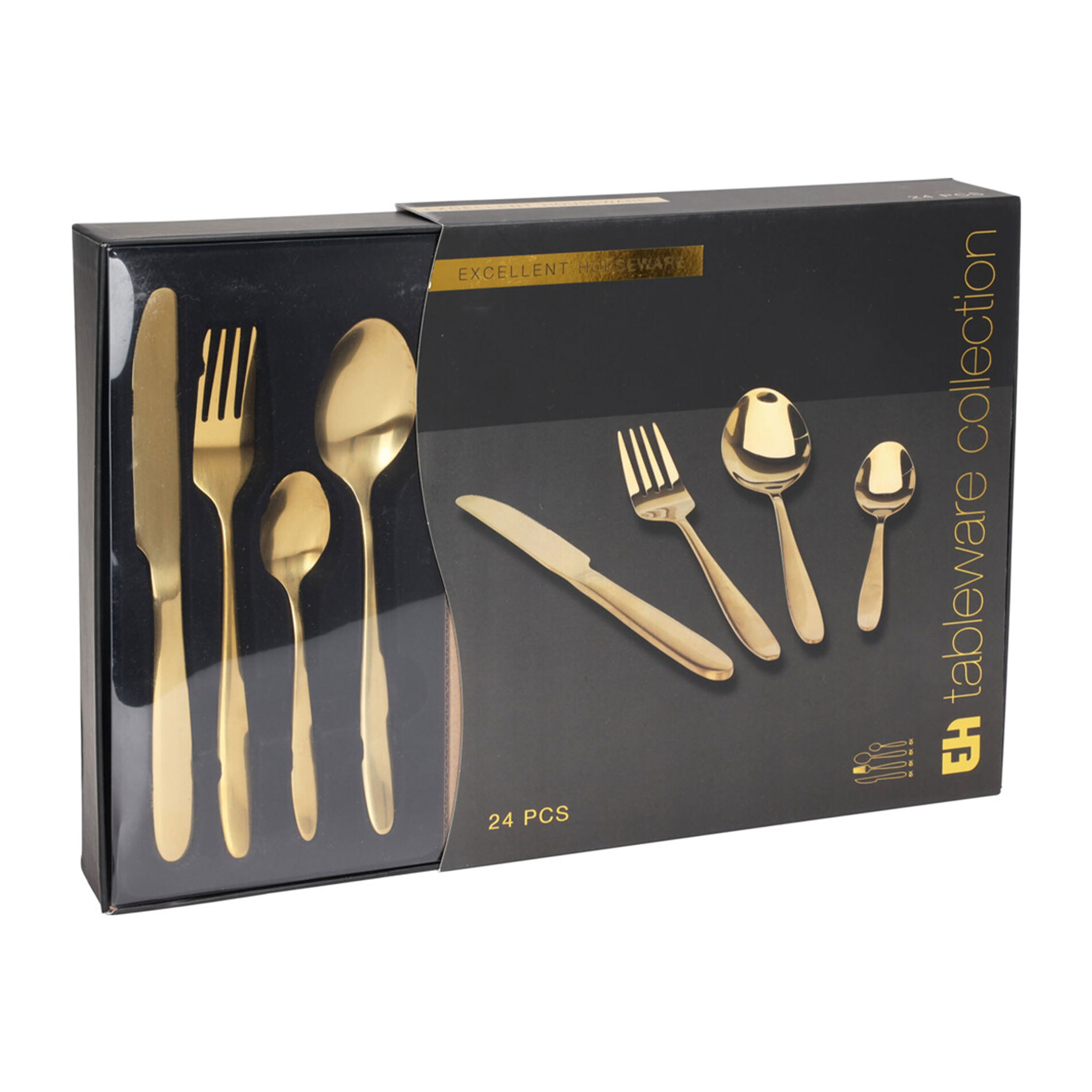 Juego de 24 Cubiertos de Acero Inoxidable con revestimiento dorado