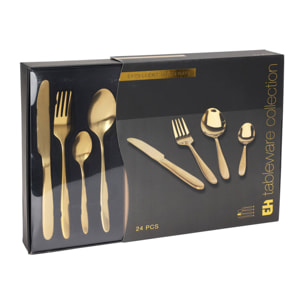 Juego de 24 Cubiertos de Acero Inoxidable con revestimiento dorado