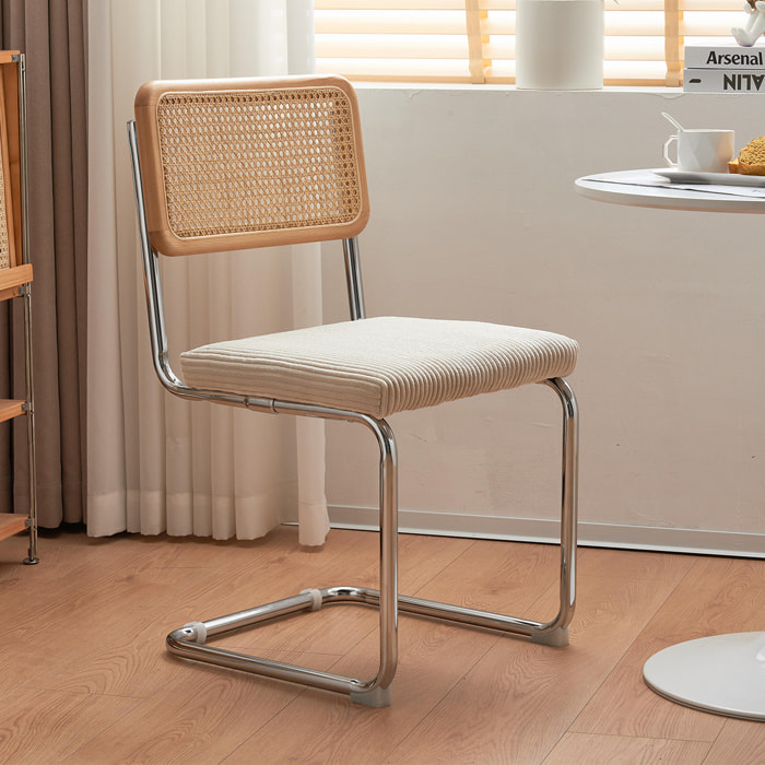 Lot de 2 chaises en cannage et velours côtelé - MUSE