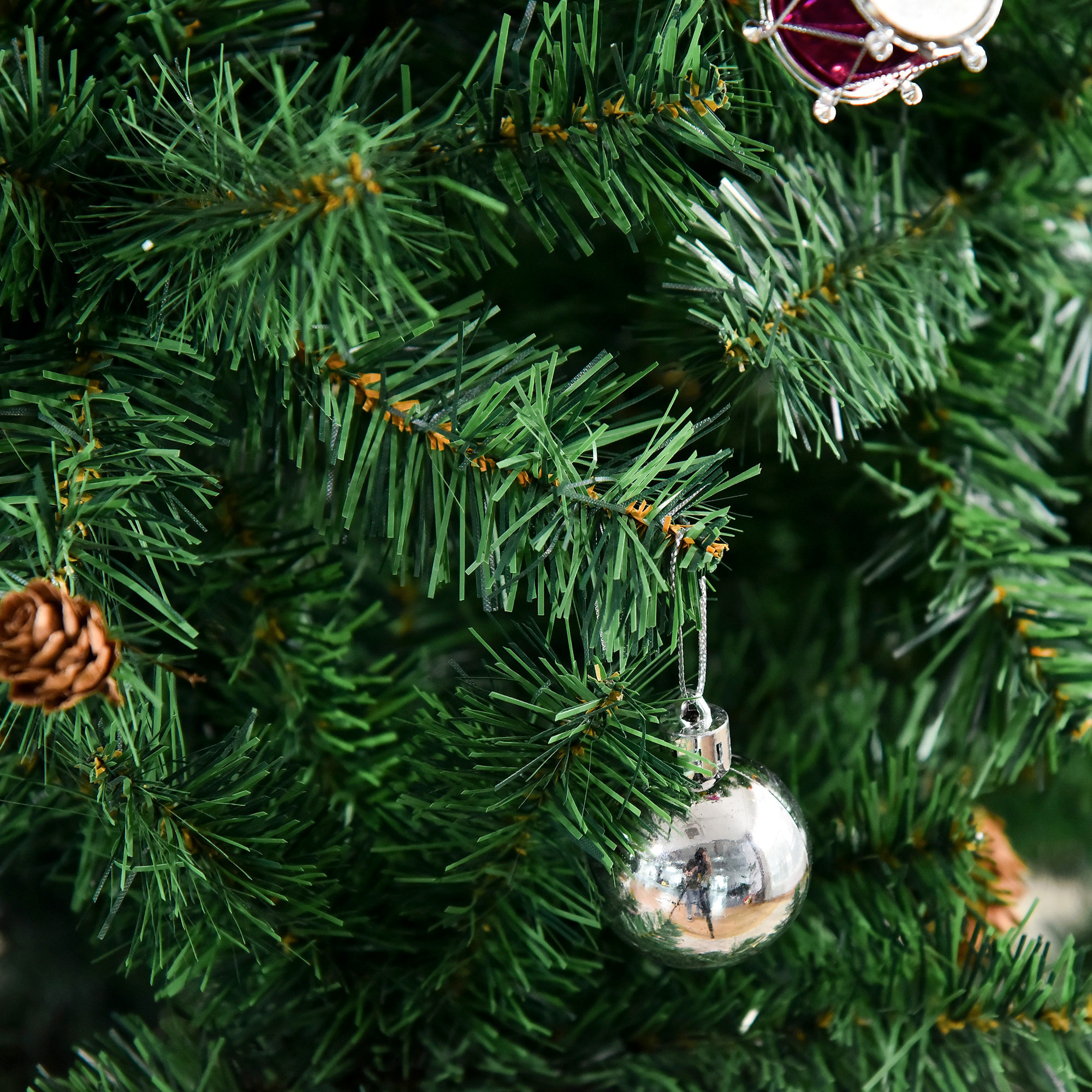 árbol de Navidad 180cm Artificial Pino con Adornos Decorativos 48 Pcs y Soporte Metálico Color Verde árbol Realista para Decoración Navidad