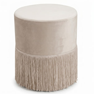 Pouf rotondo in velluto con frange decorative Ø34x40 cm, sgabello imbottito design glamour elegante, seduta decorativa per salotto camera da letto ingresso e cabina armadio, struttura resistente fino a 100 kg