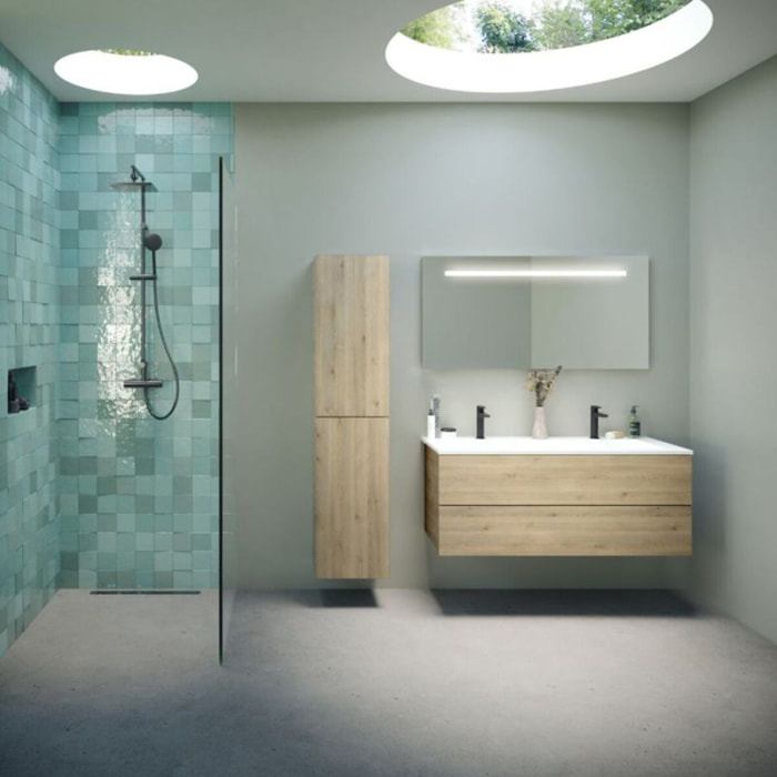 Meuble double vasque 120 cm BURGBAD Cosmo chêne cachemire + miroir