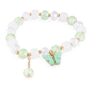 Set de 6 pulseras elásticas con cuentas de cristal y diseños multicolor, rosa, negro, azul, multicolor y verde.