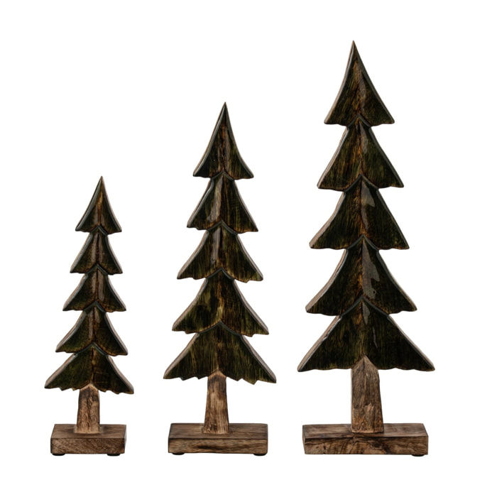 J-Line Set de 3 pins sur base brillants - bois de manguier - vert/naturel