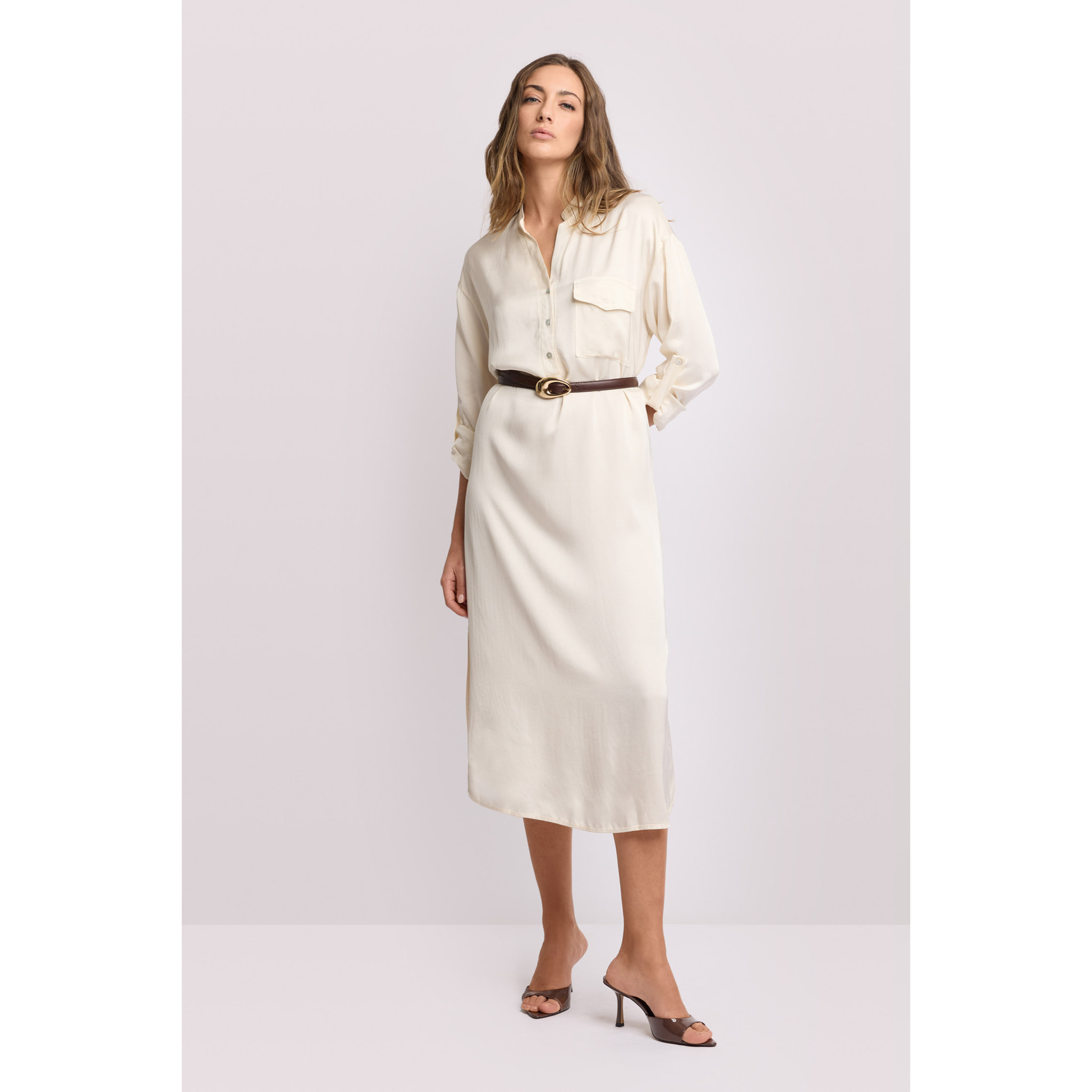 Kocca - Abito chemisier lungo Donna, Tinta unita, Scollo a V