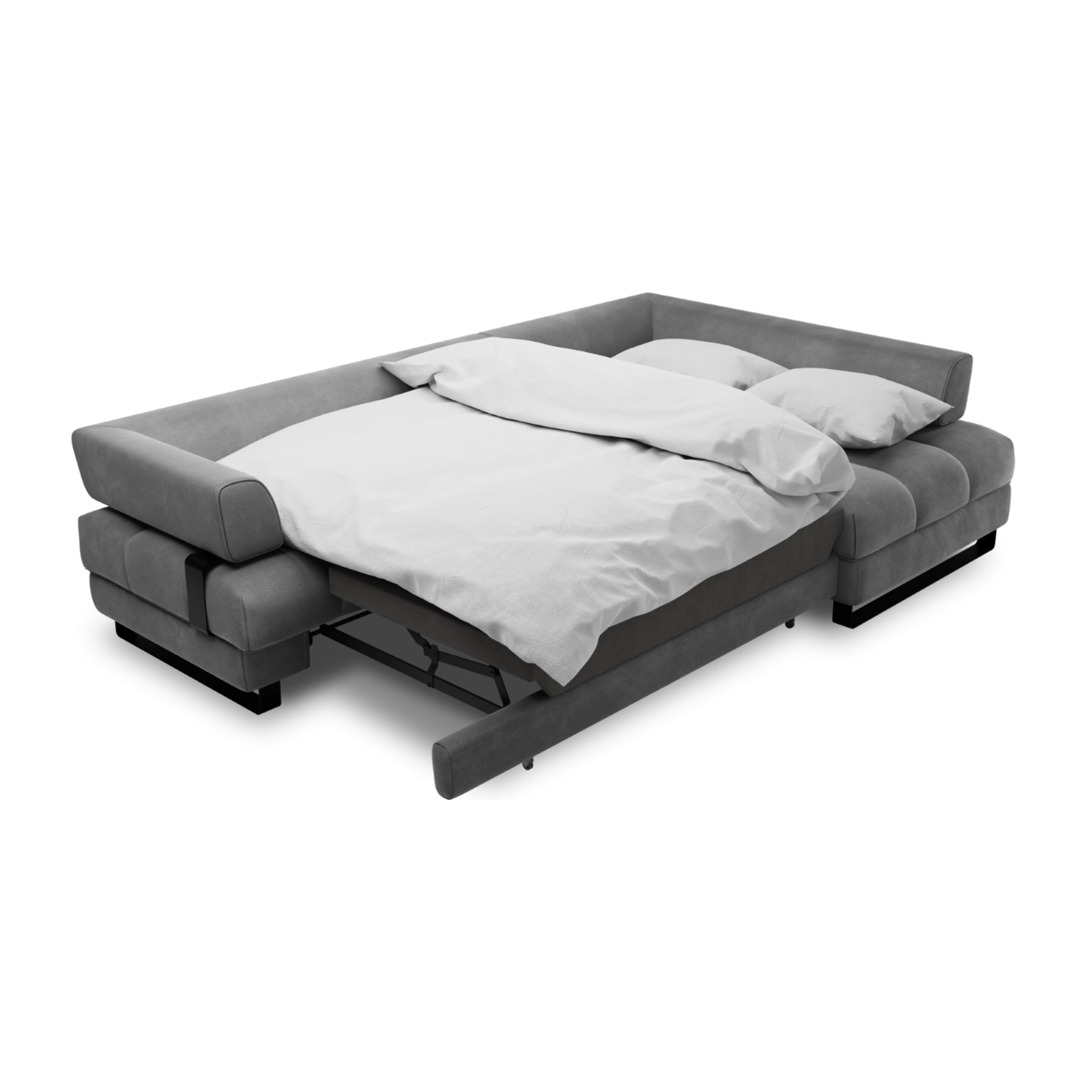 Canapé d'angle droit convertible avec coffre de rangement "Clinton" 5 places en velours gris foncé