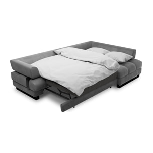 Canapé d'angle droit convertible avec coffre de rangement "Clinton" 5 places en velours gris foncé