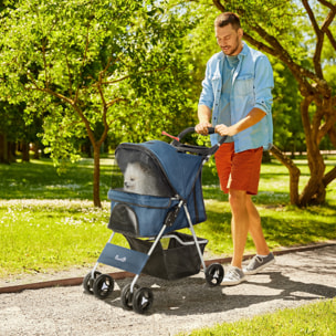 Carrito para Perros Plegable Cochecito para Mascotas Carrito para Perros Pequeños con Toldo Ajustable Cesta de Almacenaje 2 Ruedas Universales y Marco de Acero 75x46x94 cm Azul Oscuro