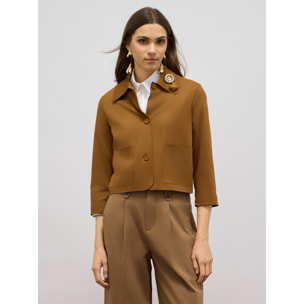 Oltre - Chaqueta boxy con broche joya - Marrón