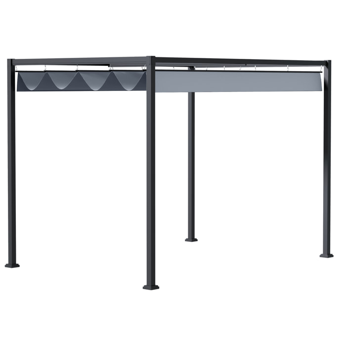 Pérgola 4x3 m Cenador de Jardín Pabellón de Diseño Elegante con Techo Retráctil de Poliéster con Recubrimiento Resistente Anti-UV Impermeable para Celebraciones Fiestas Bodas Gris Oscuro