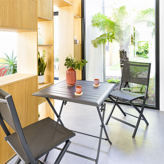 Table de jardin pliante carrée "Azua" graphite 2 places en aluminium traité époxy