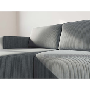 Topaze - canapé d'angle gauche 4 places convertible avec coffre en velours côtelé - Gris foncé