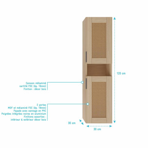 Colonne cannage Apolline 30x30x120 cm décor bois et cannage