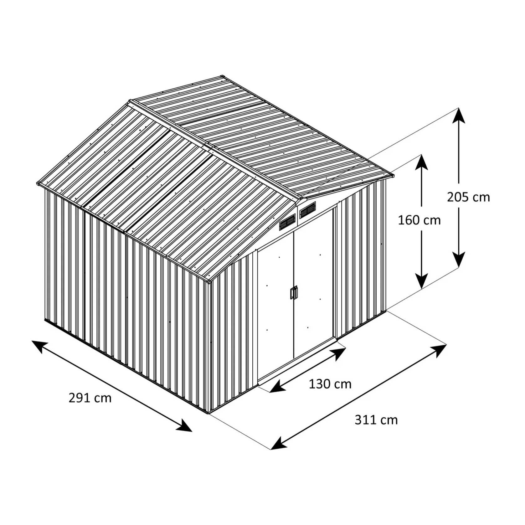 Abri de jardin métal gris/vert 9,05 m² + kit d'ancrage